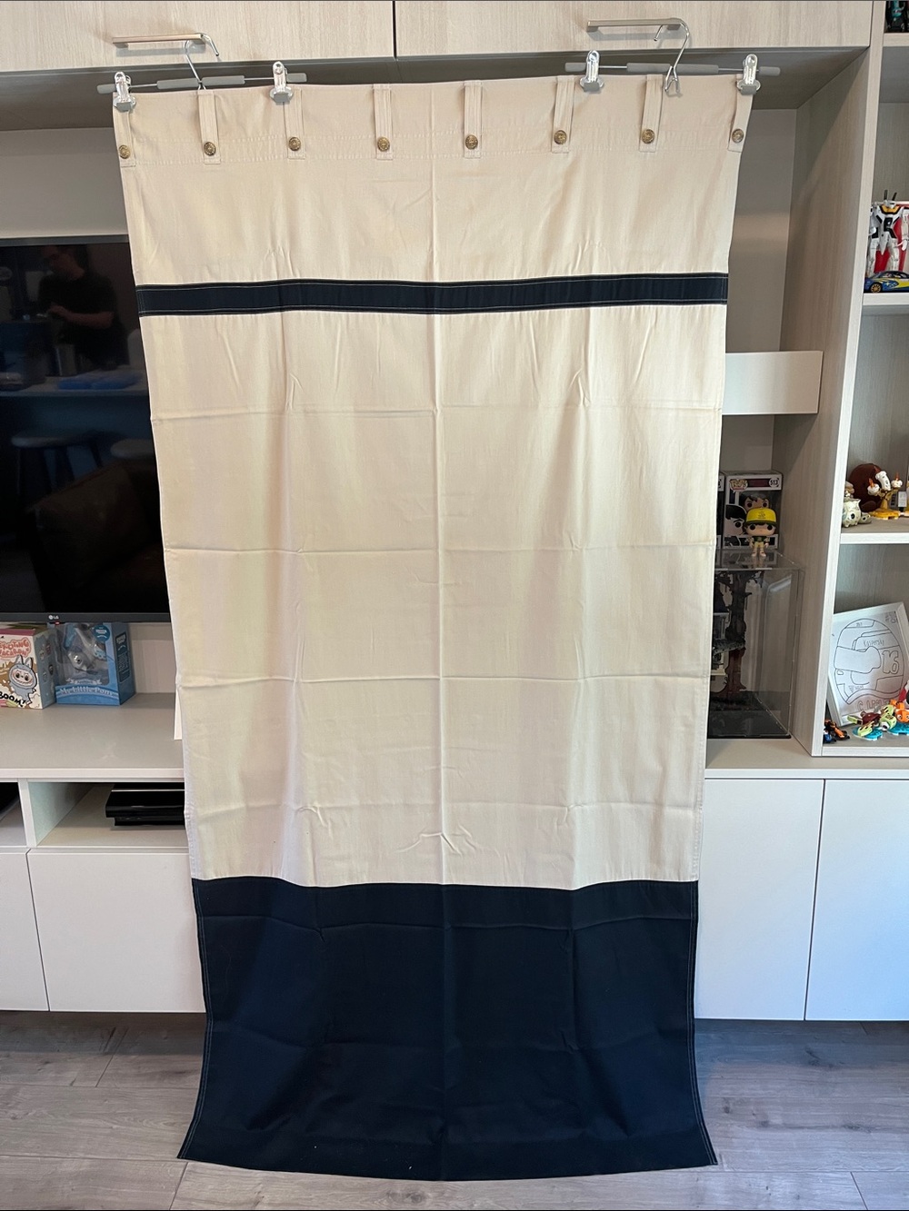 Set of 2 Nautica Tan and Navy Blue Curtain Panels